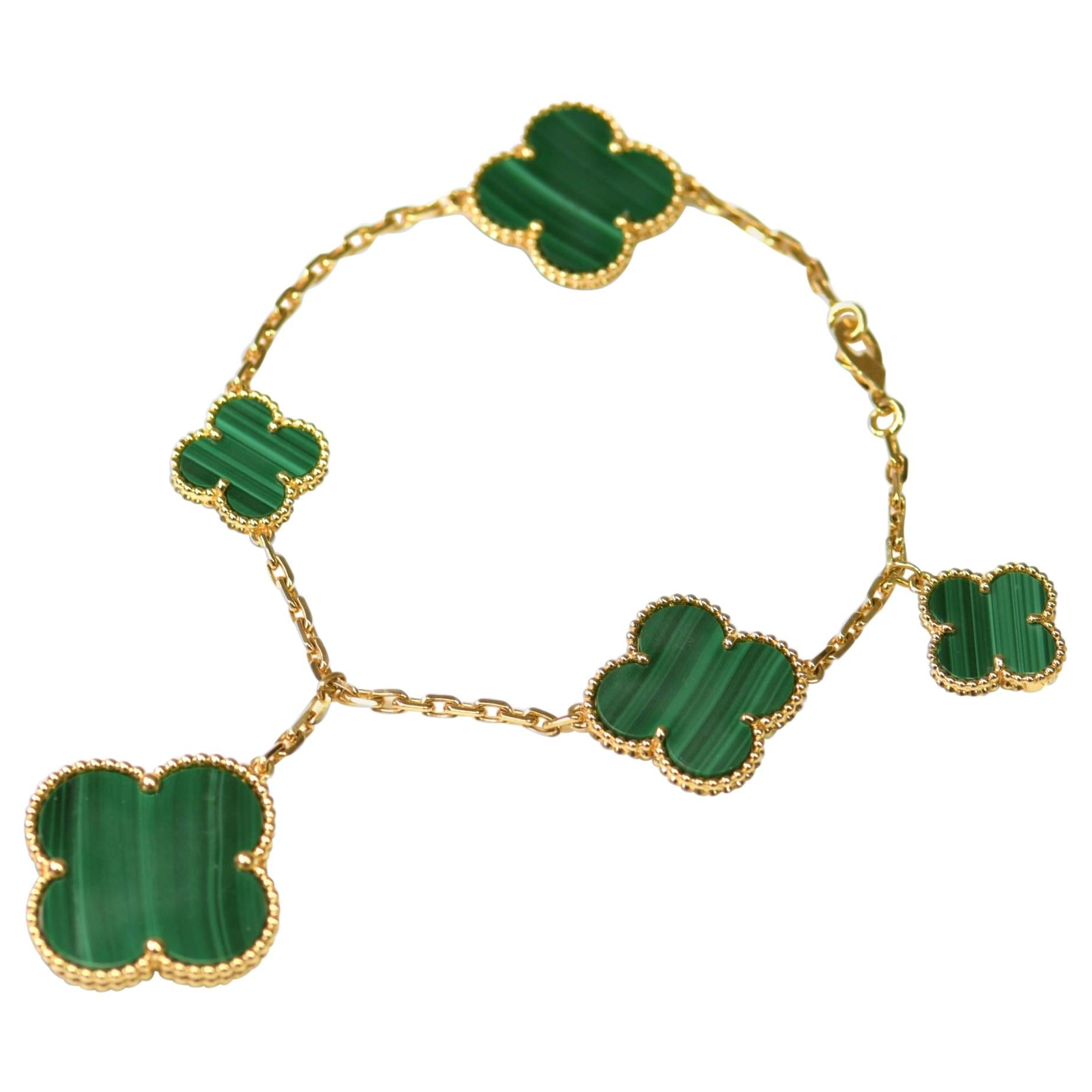 ¡®Timi¡¯MAGIC CLOVER MALACHITE GOLD BRACELET 5 MOTIFS