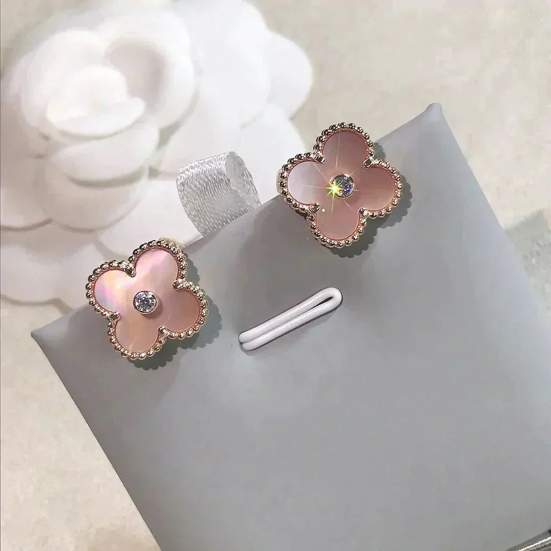 TimiCLOVER MEDIUM 1 MOTIFS  PINK MOP DIAMOND EARRINGS