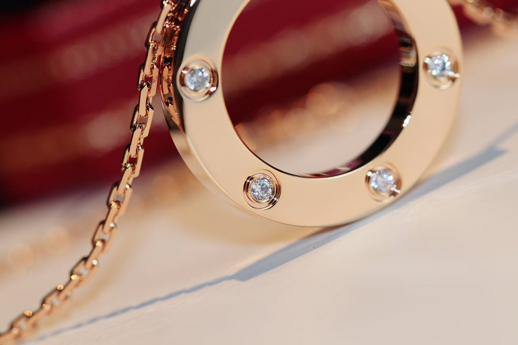 TimiLOVE NECKLACE 16MM 6 DIAMONDS PINK GOLD