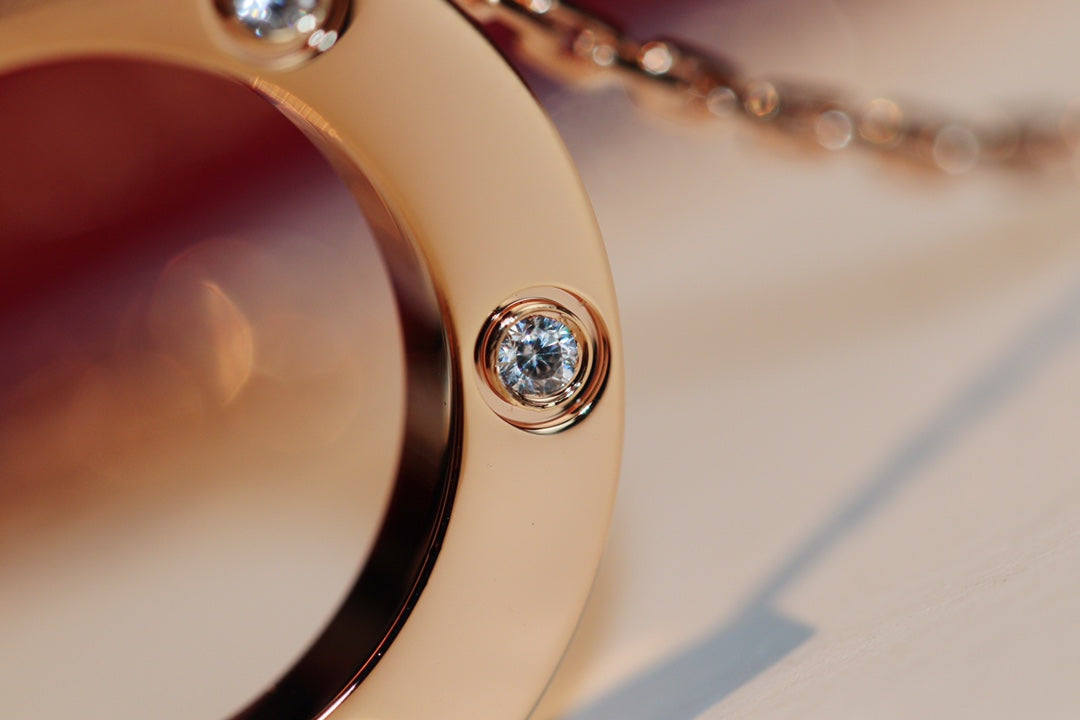 TimiLOVE NECKLACE 16MM 6 DIAMONDS PINK GOLD