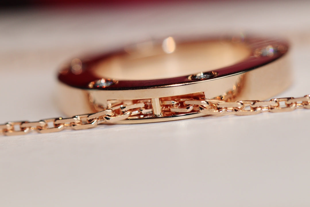 TimiLOVE NECKLACE 16MM 6 DIAMONDS PINK GOLD