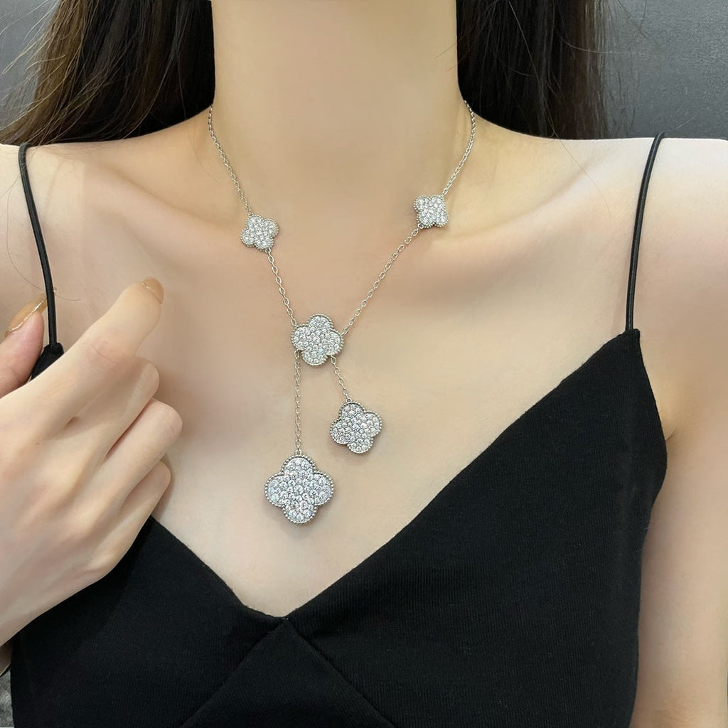 TimiCLOVER 5 MOTIFS SILVER DIAMONDS NECKLACE