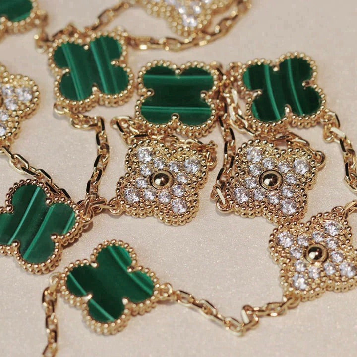 TimiCLOVER 20 MOTIFS MALACHITE DIAMOND NECKLACE