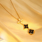 TimiSTAR AND SUN ONYX PINK GOLD NECKLACE
