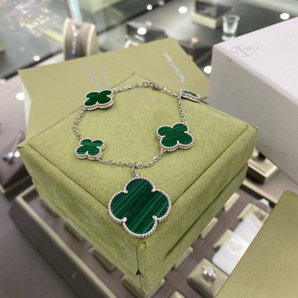 ¡®Timi¡¯CLOVER 5 MOTIFS SIVLER MALACHITE BRACELET