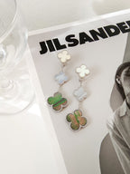 TimiCLOVER 3 MOTIFS CHALCEDONY DARK MOP SILVER EARRINGS