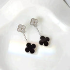 TimiCLOVER 2 MOTIFS  DIAMOND ONYX EARRINGS SILVER