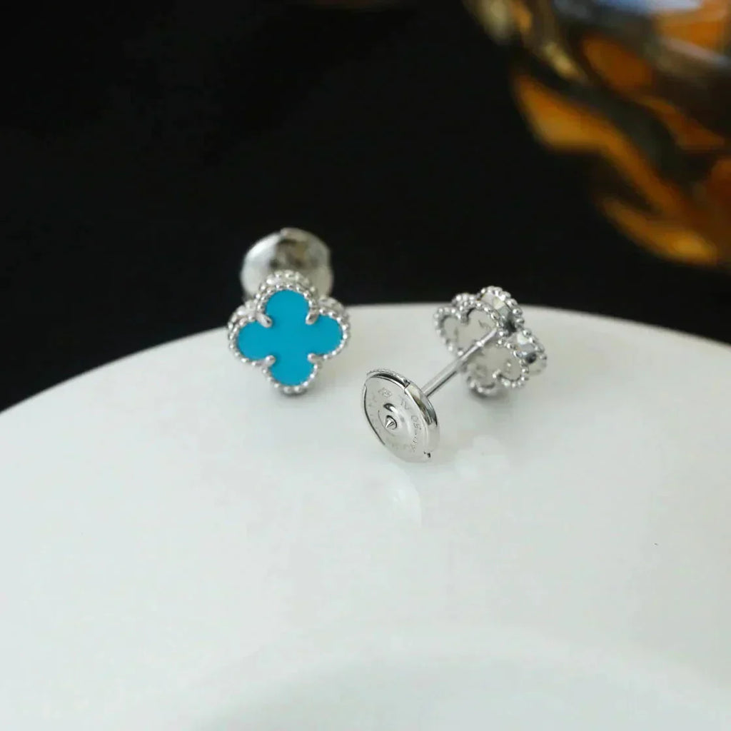 TimiCLOVER MINI 9.5MM ONYX STUD EARRINGS SILVER