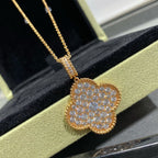 TimiCLOVER 25MM LARGE PEDANT DIAMOND PAVED LONG NECKLACE