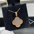 TimiCLOVER 25MM LARGE PEDANT DIAMOND PAVED LONG NECKLACE