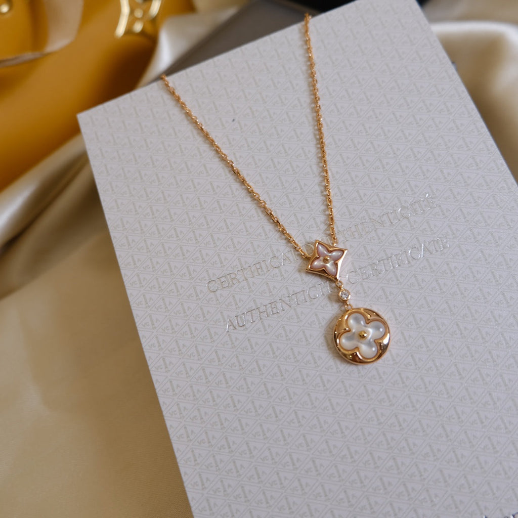 TimiSTAR AND SUN WHITE MOP 2 MOTIF PINK GOLD NECKLACE