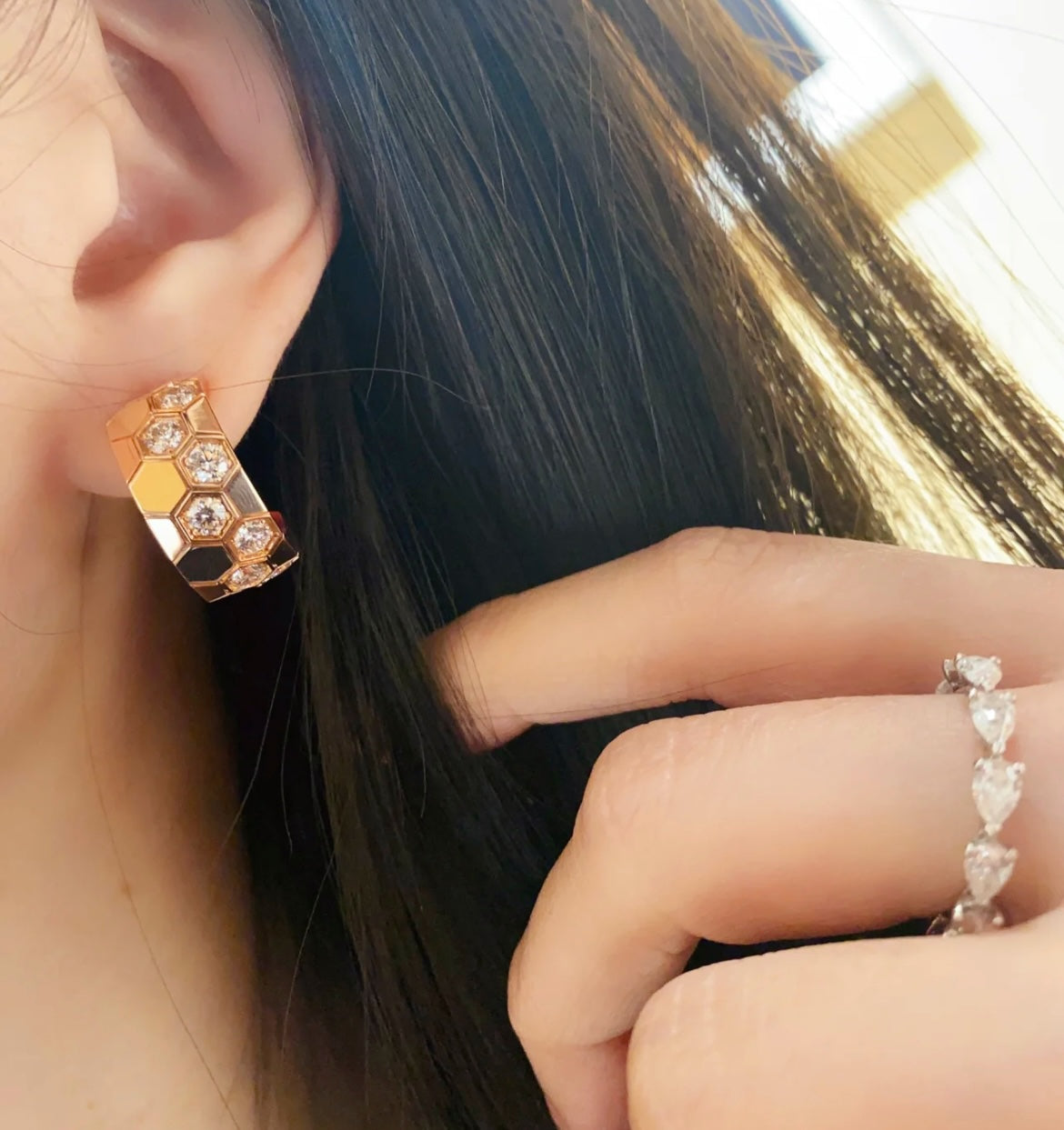 TimiBEE LOVE DIAMOND HOOP EARRINGS