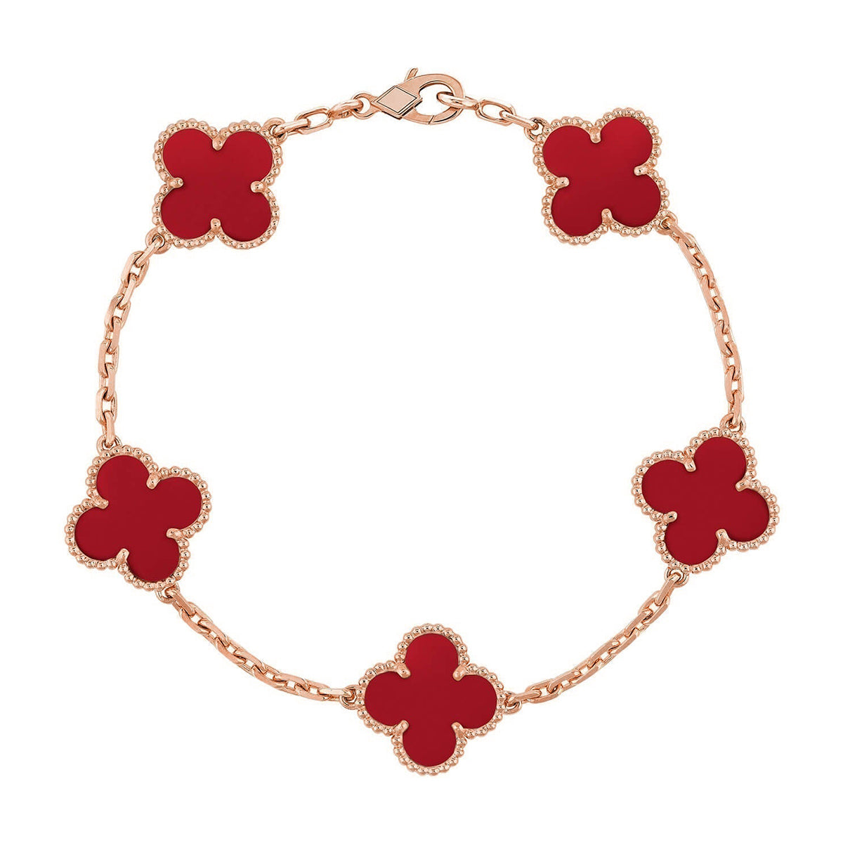 [Timi]New  CLOVER 5 MOTIF RED CORNELIAN BRACELET COLLECTION