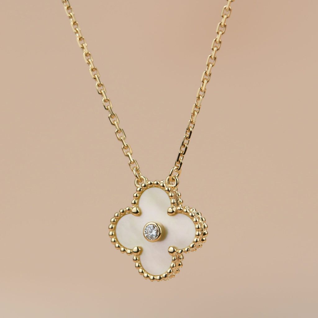 TimiCLOVER 15MM DIAMOND GOLD MOTHER OF PEARL NECKLACE
