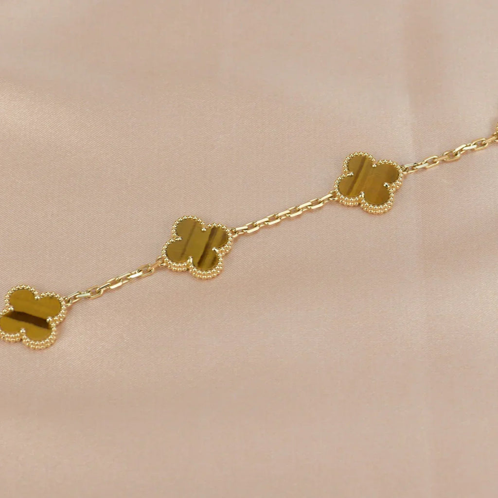 [Timi]New  CLOVER 5 MOTIFS TIGER EYE BRACELET COLLECTION