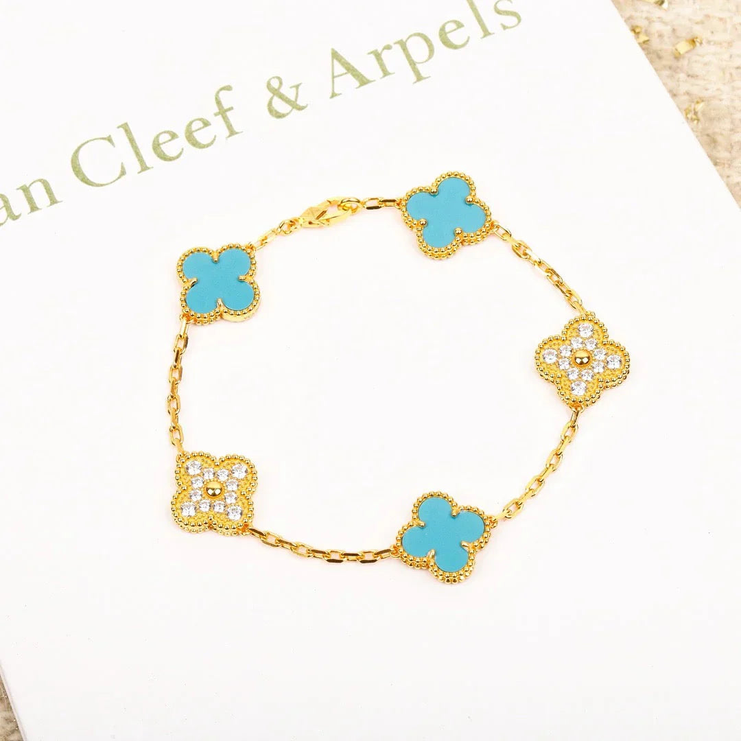 [Timi]New  CLOVER 5 MOTIF TURQUOISE BRACELET COLLECTION