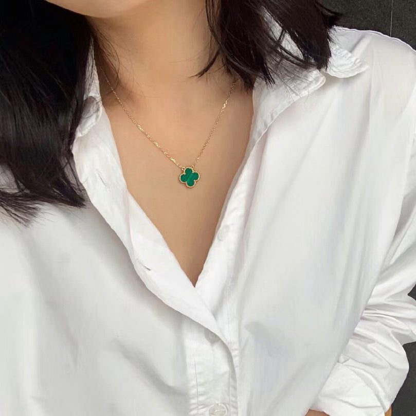 TimiCLOVER 15MM MALACHITE SINGLE FLOWER  NECKLACE