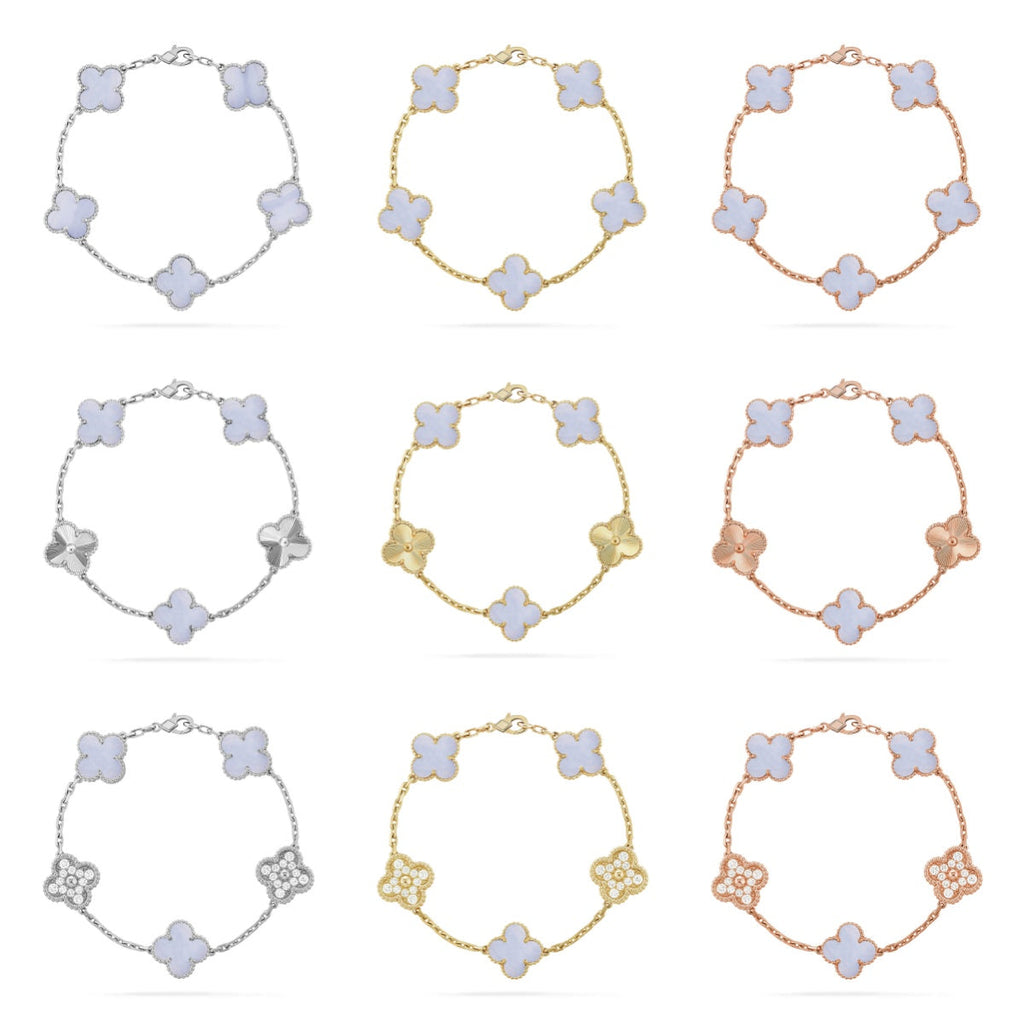 [Timi]New  CLOVER 5 MOTIF PURPLE CHALCEDONY BRACELET COLLECTION