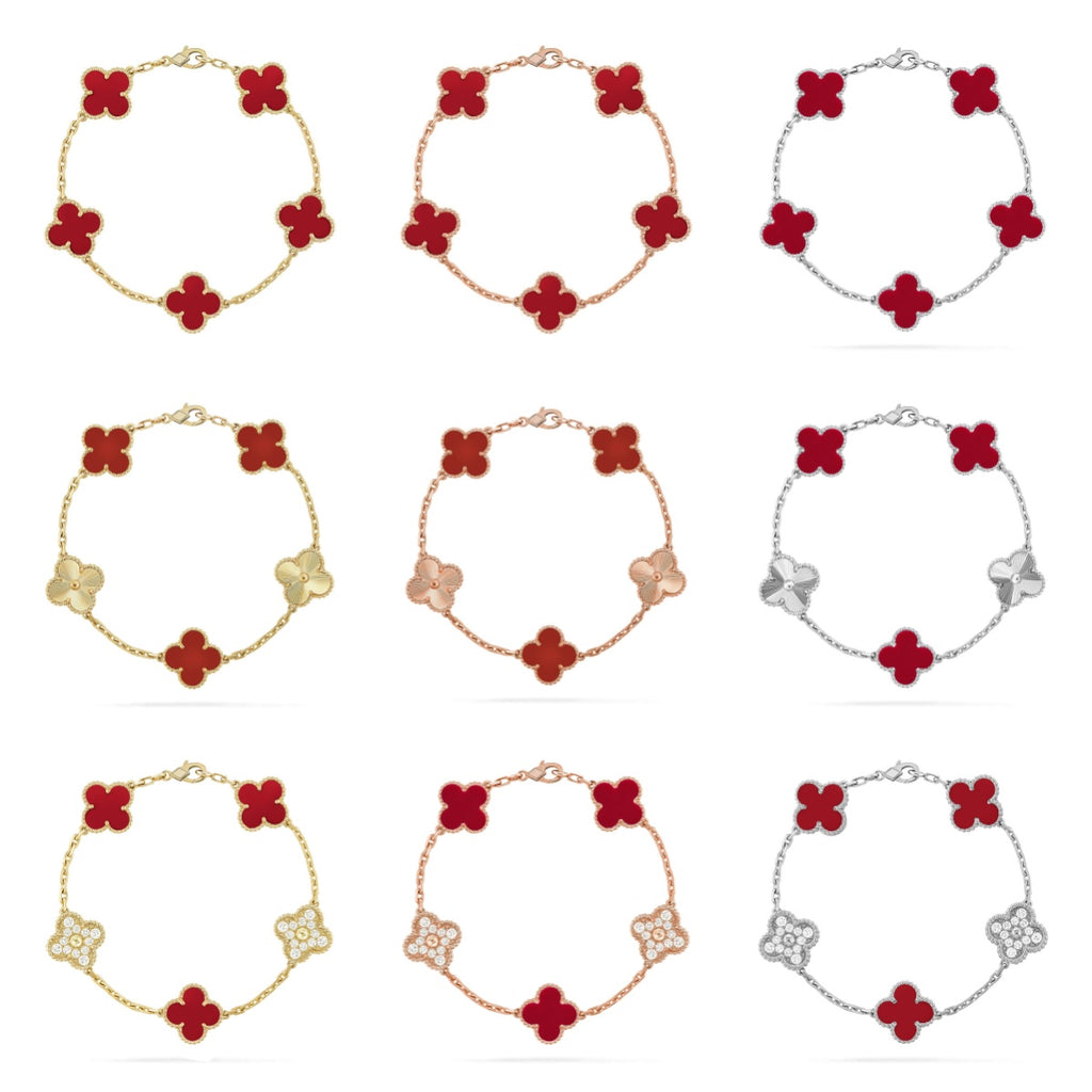 [Timi]New  CLOVER 5 MOTIF RED CORNELIAN BRACELET COLLECTION