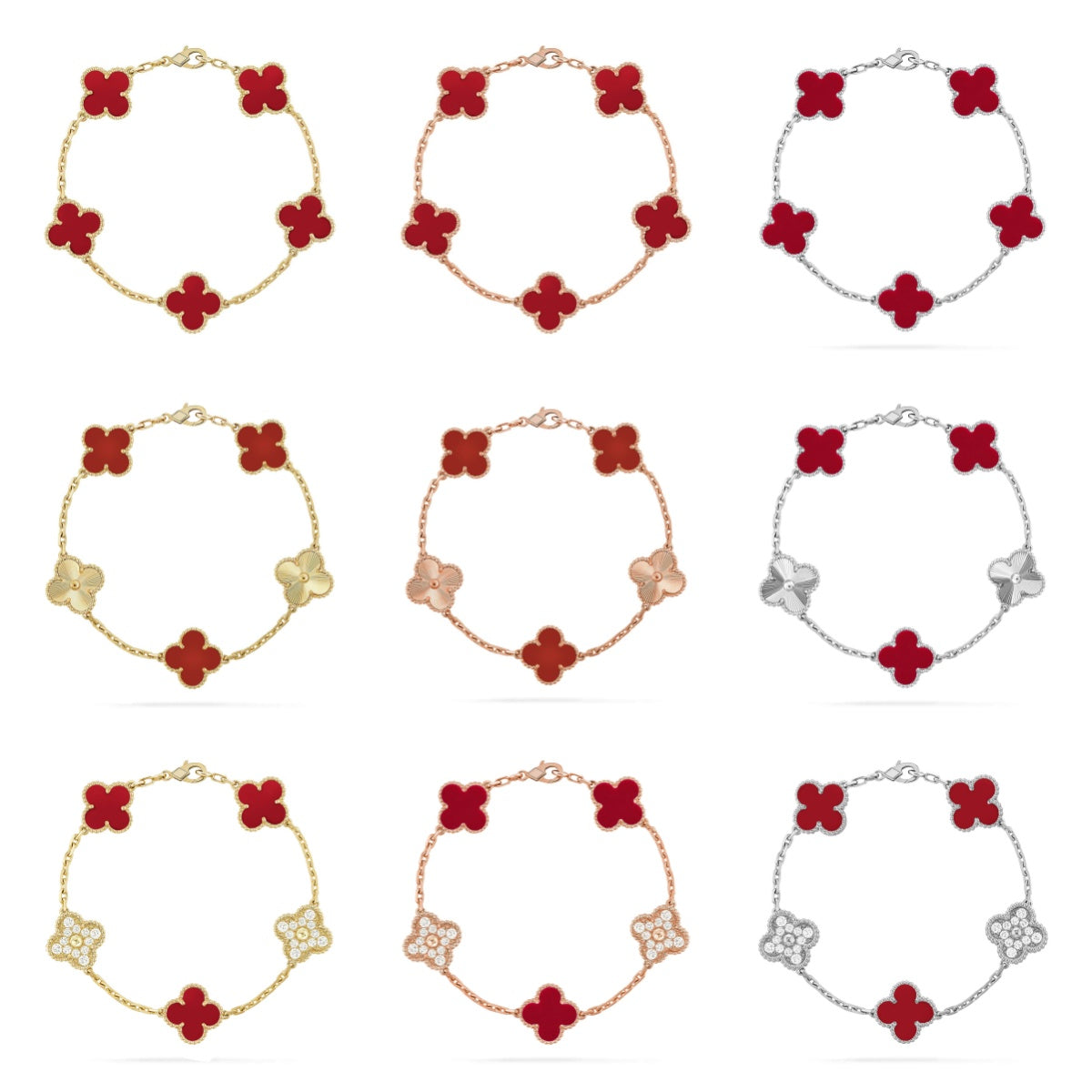 [Timi]New  CLOVER 5 MOTIF RED CORNELIAN BRACELET COLLECTION