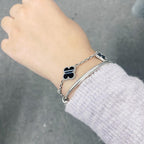 TimiCLOVER 5 MOTIF VEINED ONYX BRACELET SILVER