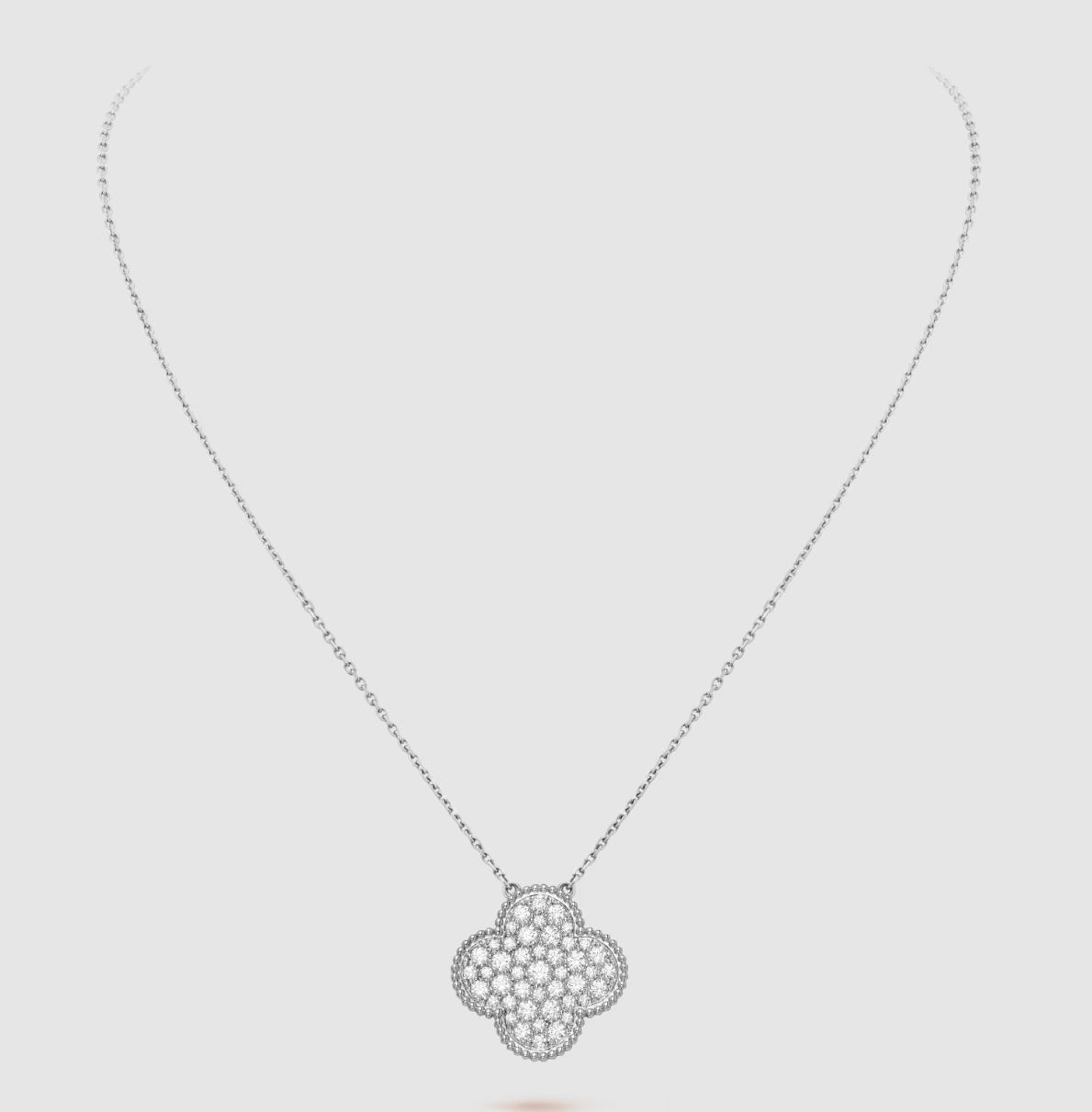 TimiCLOVER 25MM LARGE PENDANT DIAMOND PAVED SILVER NECKLACE