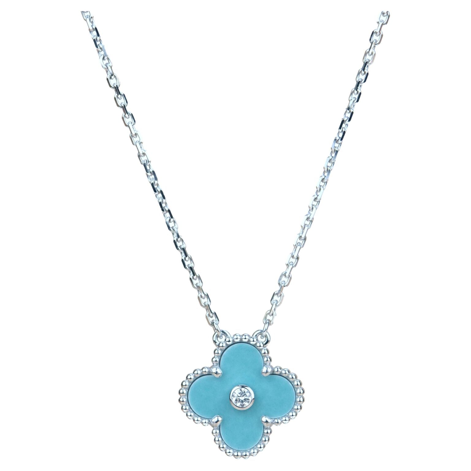TimiCLOVER 15MM DIAMOND SVRES PORCELAIN  NECKLACE SILVER