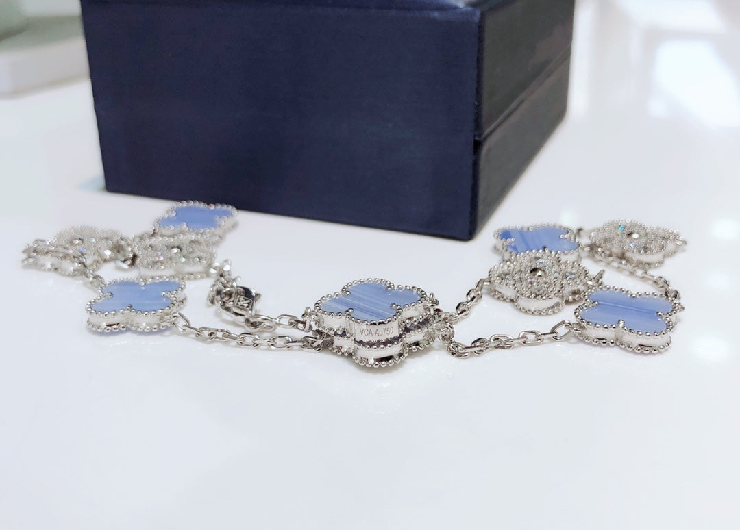 TimiCLOVER 10 MOTIFS CHALCEDONY DIAMONDS SILVER NECKLACE